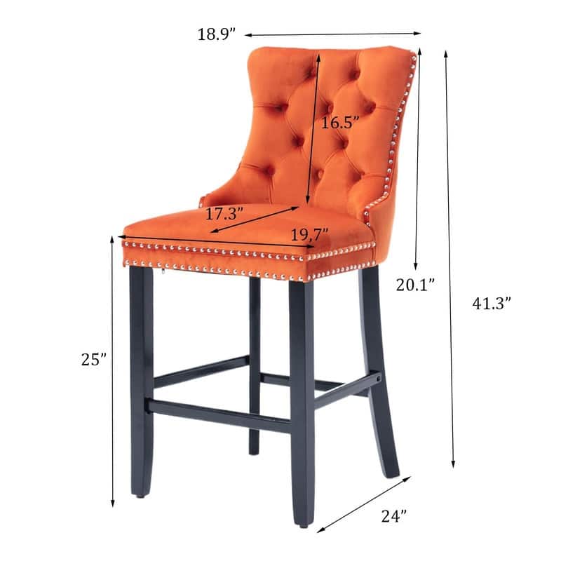Wing Back Velvet Tufted Nailhead Barstools(Set of 6)