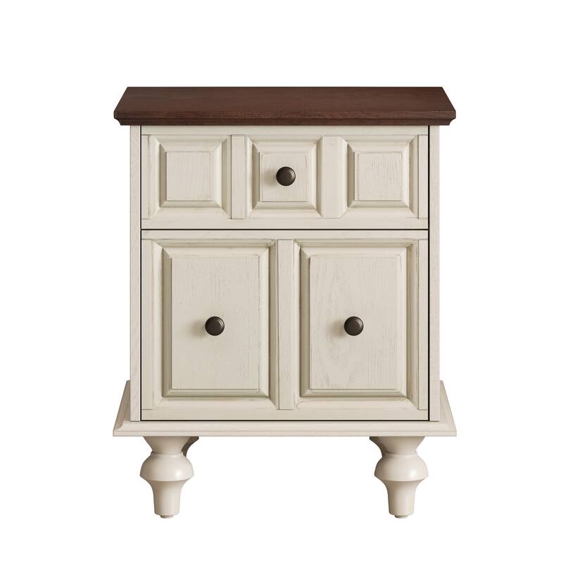 20.47" Vintage Nightstand with 2 Drawers and Roman Column Legs, Solid Wood Bedside End Table, Bedside Cabinet