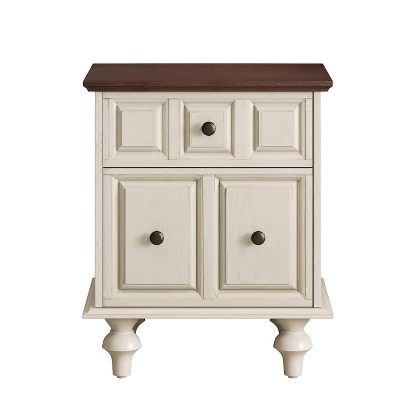 Vintage Nightstand with 2 Drawers and Roman Column Legs, Solid Wood Bedside End Table(Set of 2)