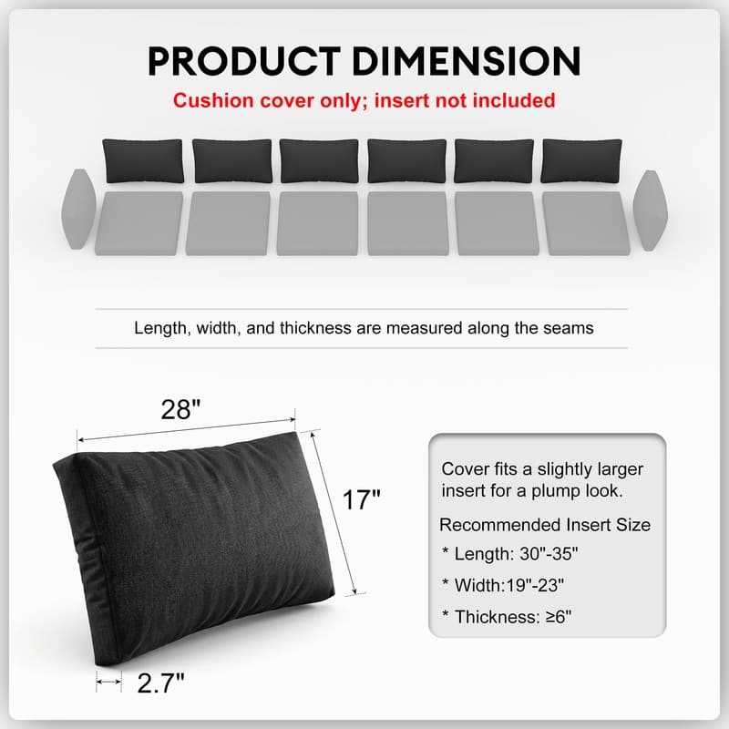 FINCATI 28" × 28" Outdoor Cushion Cover, Sofa Cushion Replacement Slipcover, Patio Seat Cover 28 Inches (COVER ONLY!)