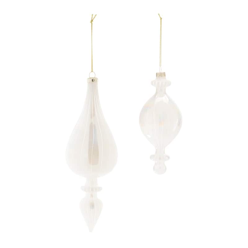 White Iridescent Glass Ribbed Finial Ornaments Set of 6 Holiday Decor - 3” x 3” x 9” (L x W x H)