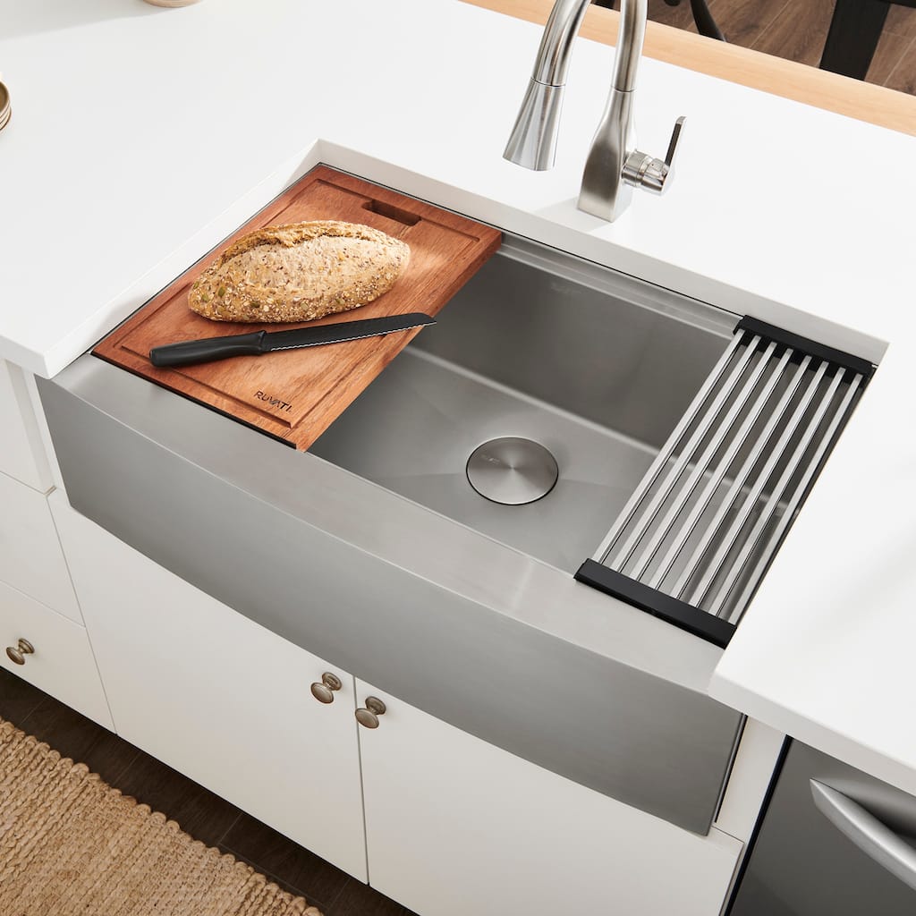 Ruvati 36-inch Apron-front Workstation Farmhouse Kitchen Sink 16 Gauge Stainless Steel Single Bowl - RVH9300 - 36″ x 22″