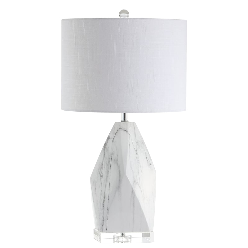 Cleo 25.5" Ceramic Marble/Crystal LED Table Lamp, White by JONATHAN Y