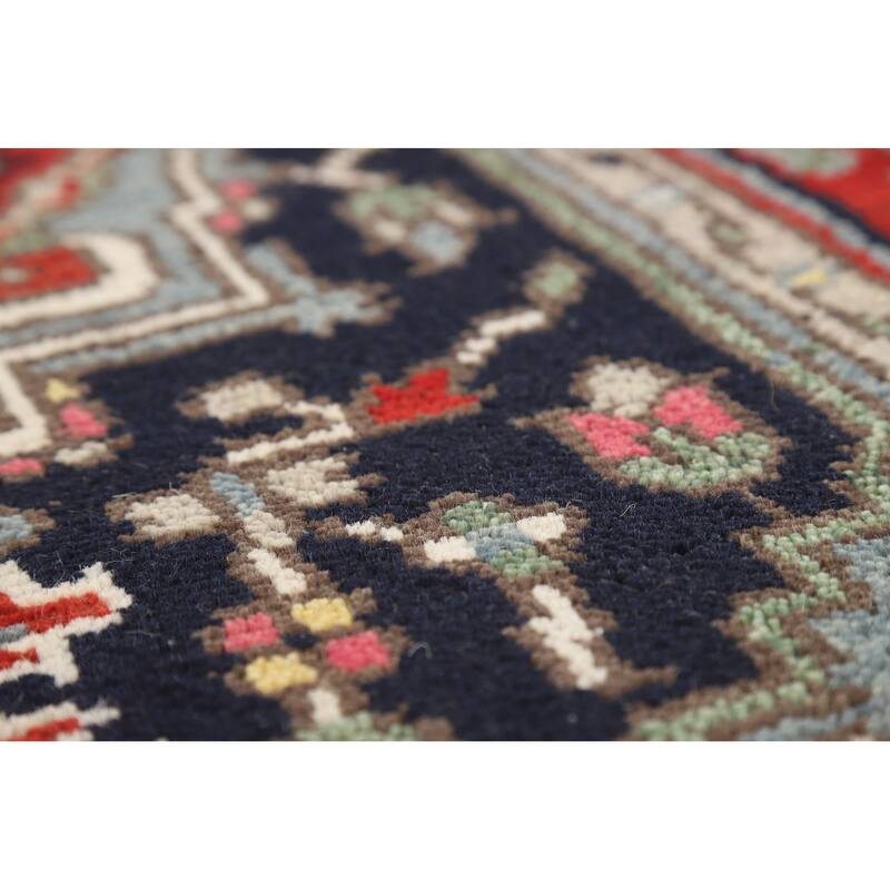 Hand Knotted Oriental 100% Wool Carpet Traditional Medallion Navy Blue & Blues Heriz (serapi) Area Rug - 4' 11'' X 3' 0''