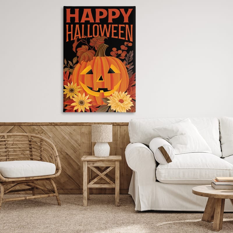Stupell Happy Halloween Floral Pumpkin Canvas Wall Art Design By Cat Thurman Designs