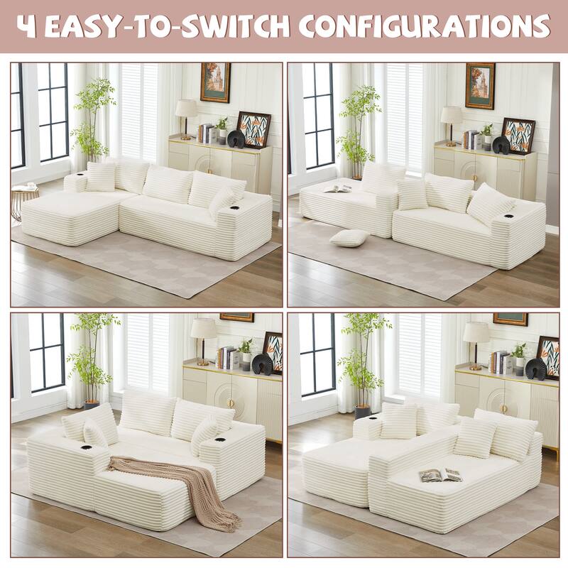 104" Upholstered L-Shaped Full Foam Sofa Couch Chaise Sofa with Pillows, No Assembly Required