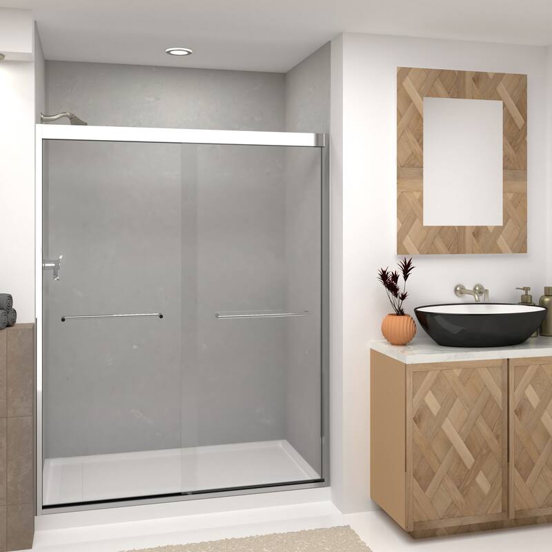 Frederick 59 in. W x 76 in. H Sliding Semi-Frameless Shower Door in Brushed Nickel with Clear Glass - 60 x 76 - 60 x 76 - Polished Chrome
