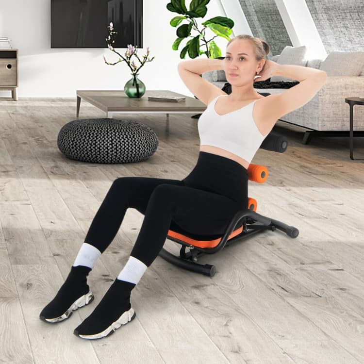 Core Fitness Abdominal Trainer Crunch Exercise Bench Machine - 23.6" x 21.5" x 25.5"-27.5" (L x W x H) - Orange