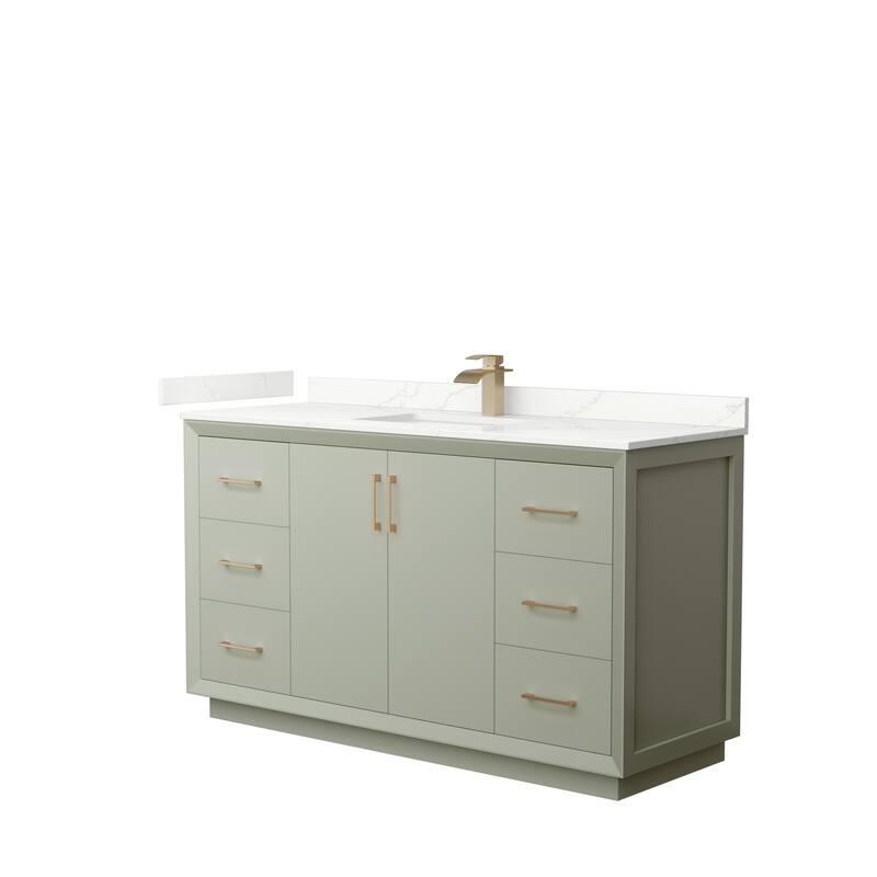 Strada 60-inch Single Vanity, Quartz Top - Light Green, Bronze Trim, Giotto Quartz Top