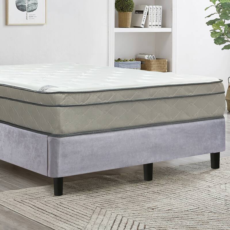 Onetan Mattress and Platfrom Bed Set, 13-Inch Ultra Plush Euro Top Hybrid Mattress and 13" Wood Premium Platform Bed