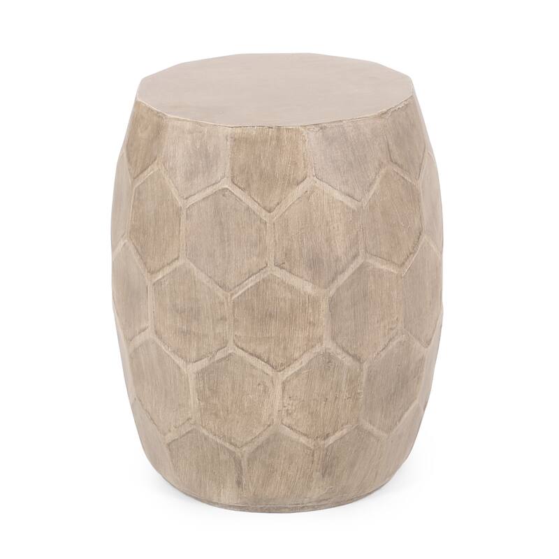 Roomfitters Outdoor Lightweight Concrete Side Table with Honeycomb Carved Design, Modern Accent Table, Natural