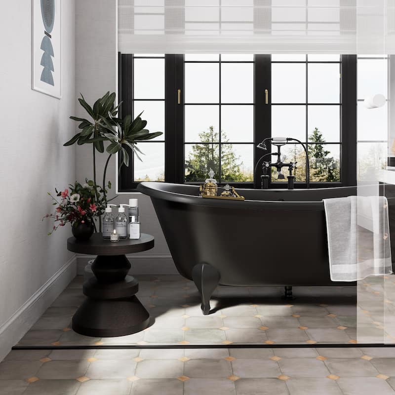 Merola Tile Laverton Octagon Grafito with Taco Natural 7-7/8" x 7-7/8" Porcelain Floor and Wall Tile