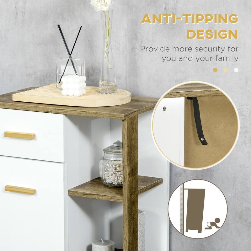 kleankin Bathroom Floor Cabinet, Side Storage Organizer Cabinet with Drawer and Shelves for Bathroom, White and Natural