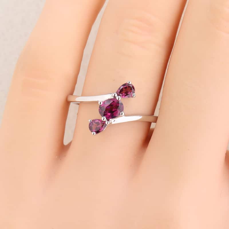 Miadora Multi-Gem Three Stone Bypass Ring Sterling Silver