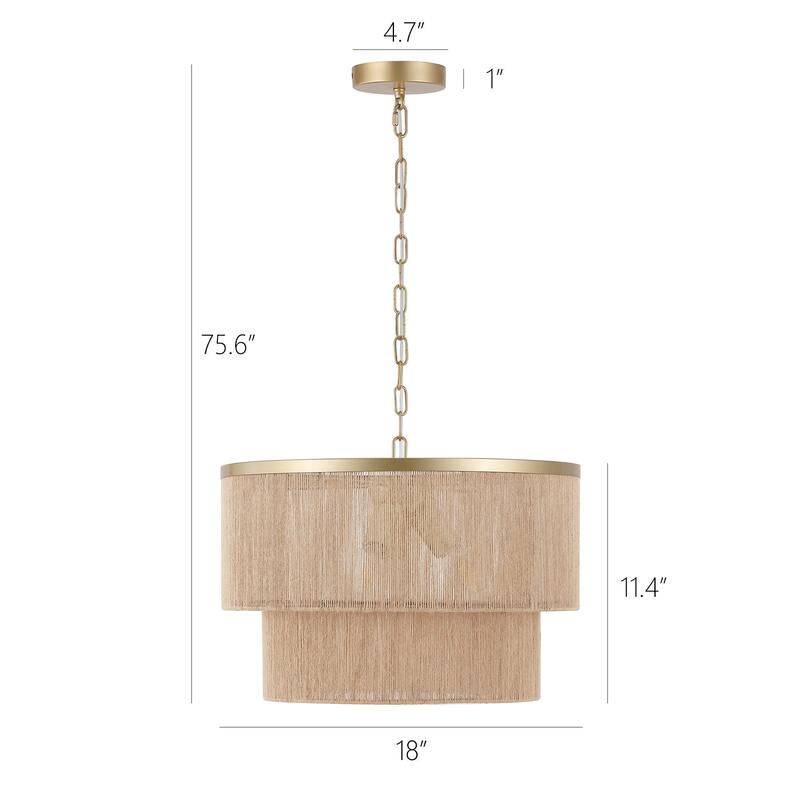 GetLedel 3-Light Coastal Boho Rope Drum Chandelier Hand-woven Ceiling Light