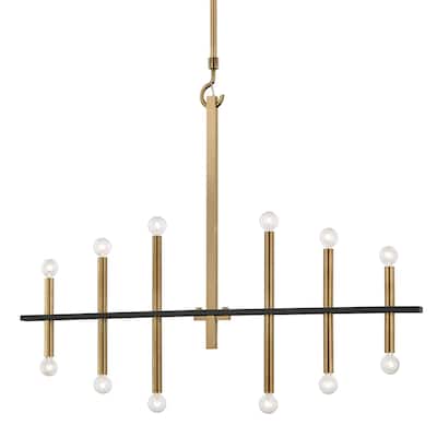 Mitzi by Hudson Valley Colette 12-light Aged Brass Chandelier with Black Accents