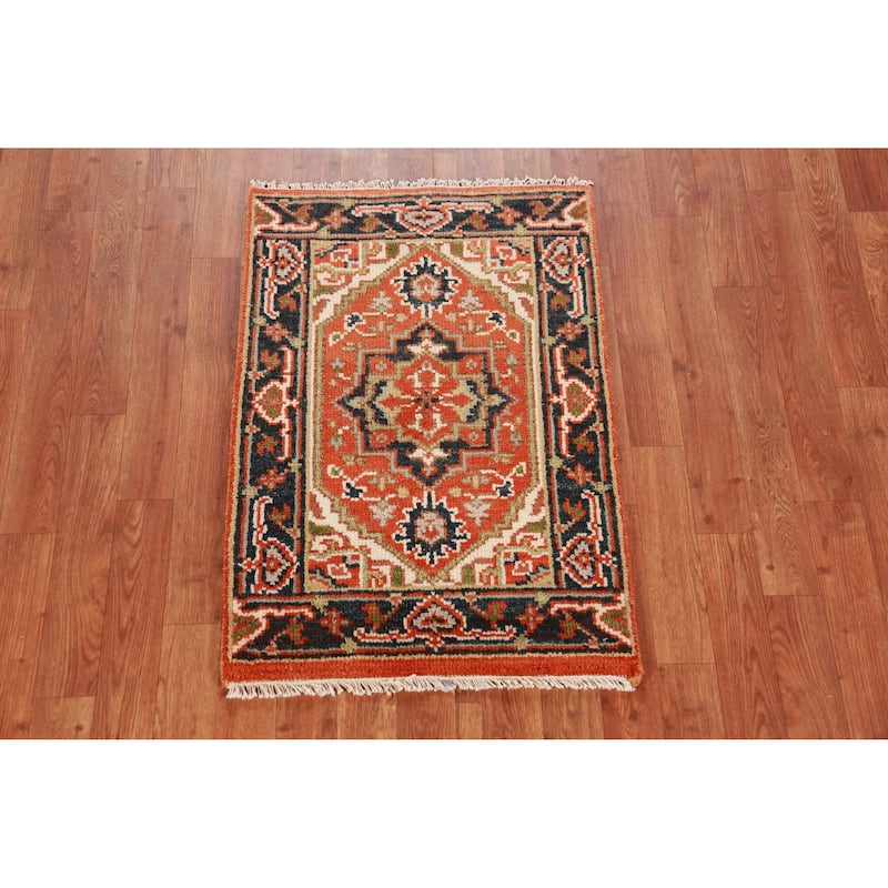 Orange Heriz Serapi Foyer Rug Oriental Handmade Wool Carpet - 2'0" x 3'0"