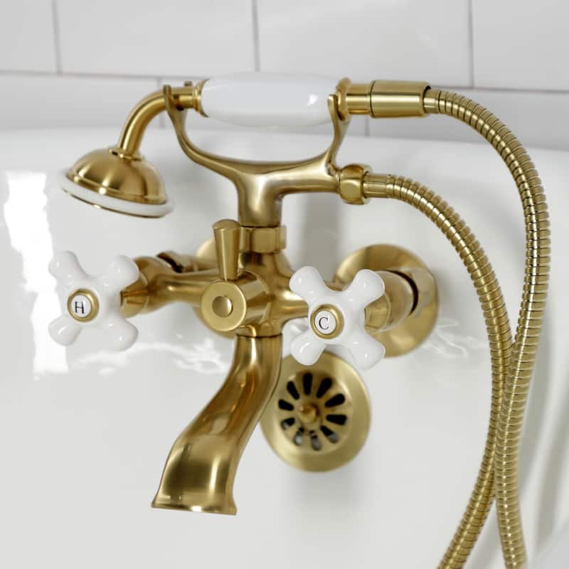 Kingston Brass Tub Wall Mount Clawfoot Tub Faucet with Hand Shower in Polished Chrome
