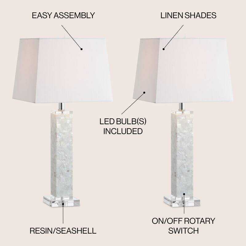 Verna 28.5" Seashell LED Table Lamp, White (Set of 2) by JONATHAN Y