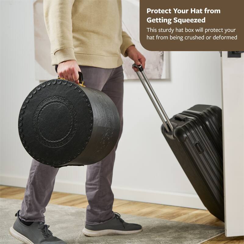 Creative Scents Cowboy Round Hat Box Storage With Gold Locking Lid