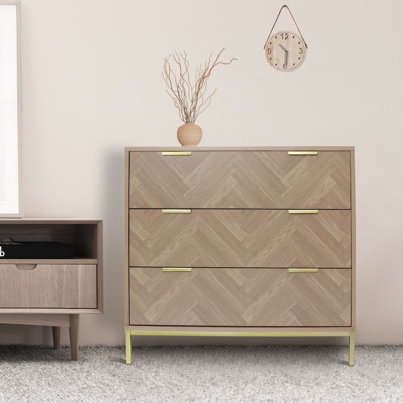 Anmytek Modern 3-Drawer Dresser Natural Oak Chest of Drawers Mid Century Bedroom Dressers Organizer 31.5 in