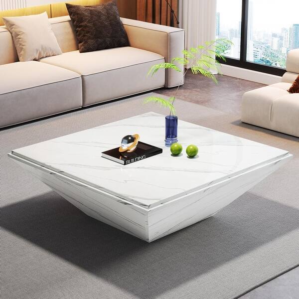 35.4 Inches Square Coffee Table with Faux Marble Tabletop