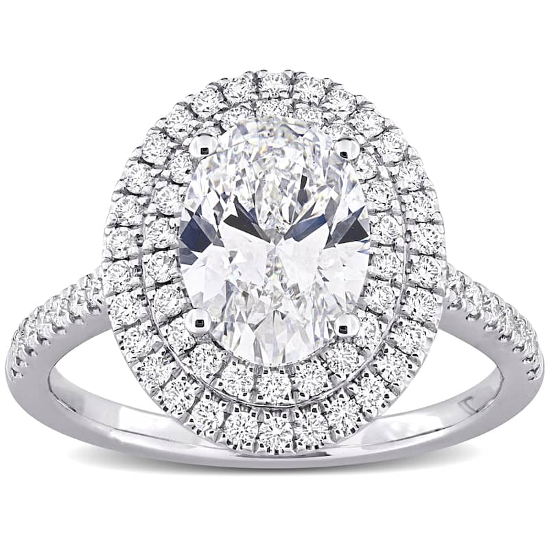 2 1/2ct TW Oval Lab-Grown Diamond Double Halo Engagement Ring in 14k White Gold