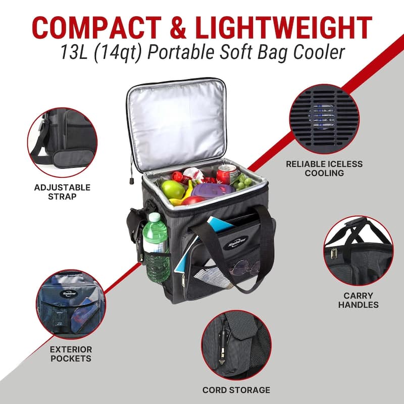Koolatron Portable Iceless 12V Cooler Bag, 13L (14 qt), Black/Gray