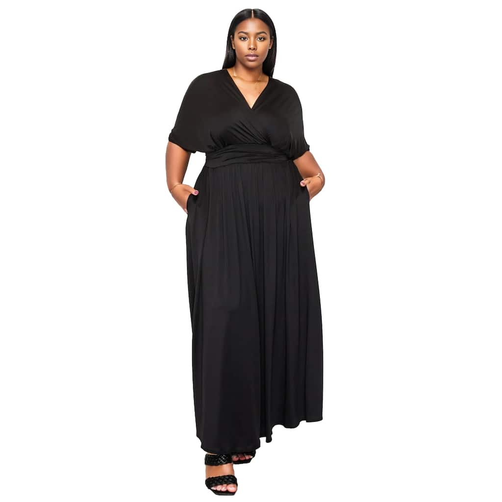L I V D Women's Plus Size Raffi Pocket Empire Waist Maxi Dress