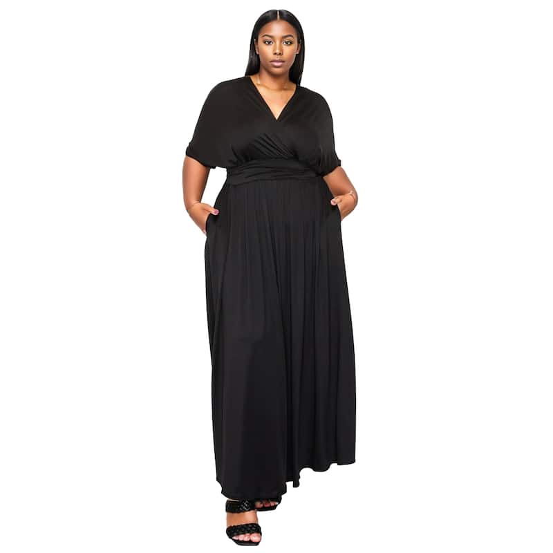 L I V D Women's Plus Size Raffi Pocket Empire Waist Maxi Dress - Black - 2X