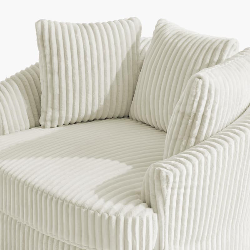 2 Set Oversized 43" W Plush Corduroy Swivel Barrel Chair with Pillows