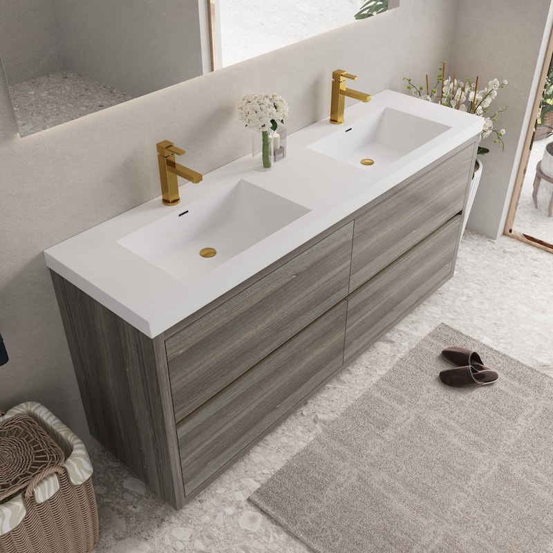 Freestanding Bathroom Vanity with White Stone Resin Top