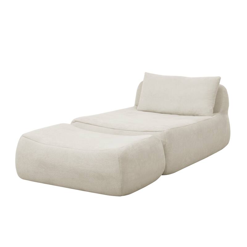 Chenille Bean Bag Chair with Ottoman Waist Pillow and Large Memory Foam Lounger for Adults