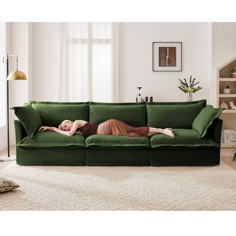 Modern 3 Seater Upholstered Sofa with 2 Ottomans and 2 Pillows