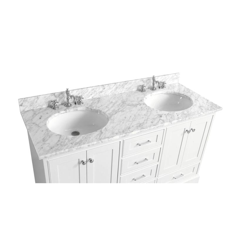KitchenBathCollection Harper 60" Double Bathroom Vanity with Carrara Marble Top