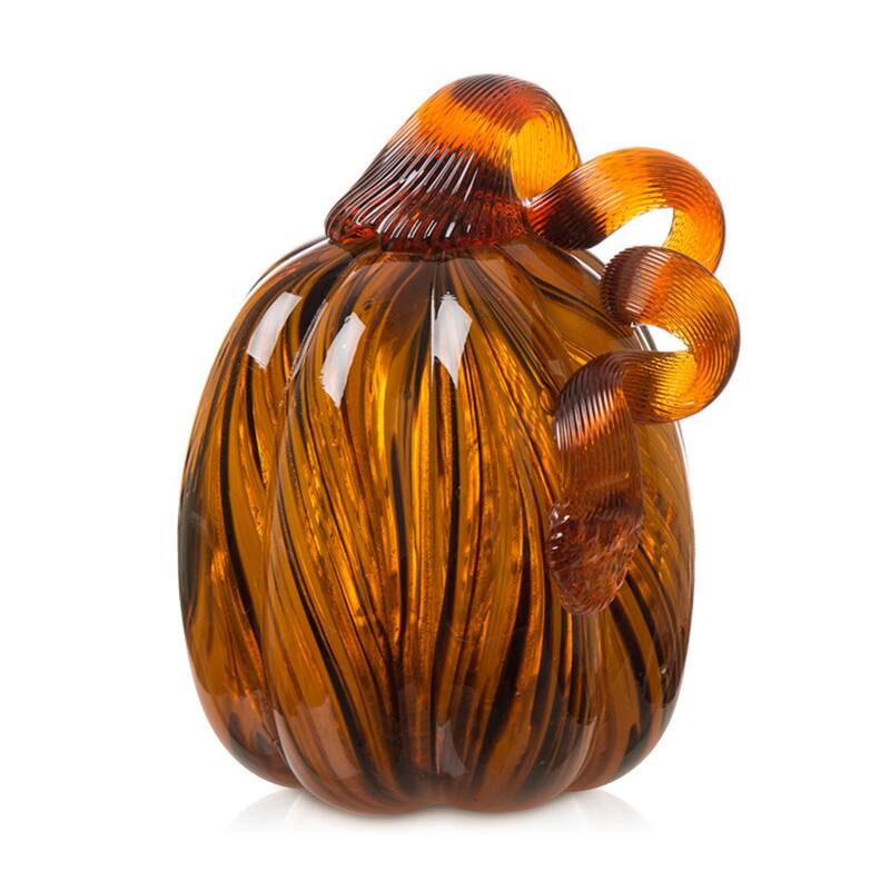 Glitzhome Fall Harvest Multi Striped Handblown Glass Pumpkins Thanksgiving Table Accent