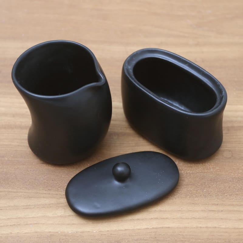 Novica Handmade Sweet Morning In Black Ceramic Cream And Sugar Set (Pair)