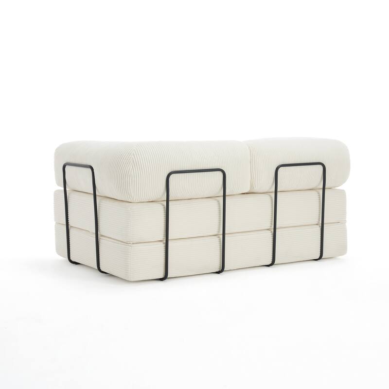 Set of 2 Corduroy Fully Compressed Convertible Sleeper Sofa with Metal Frame