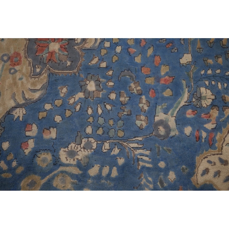 Tabriz Vintage Persian Area Rug Hand-Knotted Blue Wool Carpet - 9'10" x 13'5"