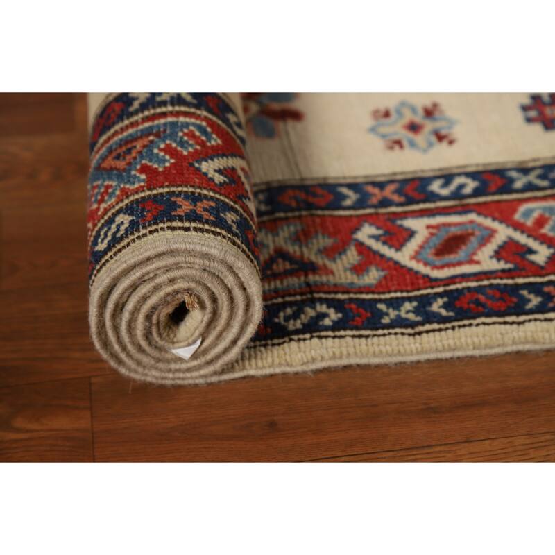 Ivory Kazak Oriental Runner Rug Hand-Knotted Wool Carpet - 2'9"x 7'10"