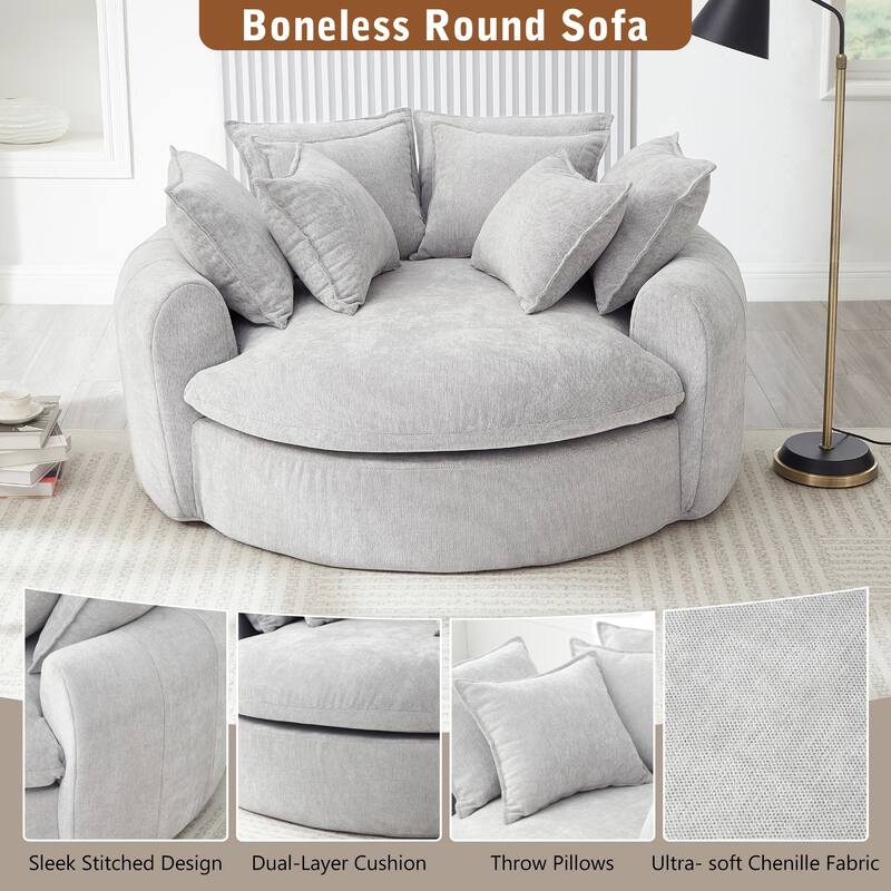 Round Chaise Lounge with Multiple Pillows by Harper&Bright Designs