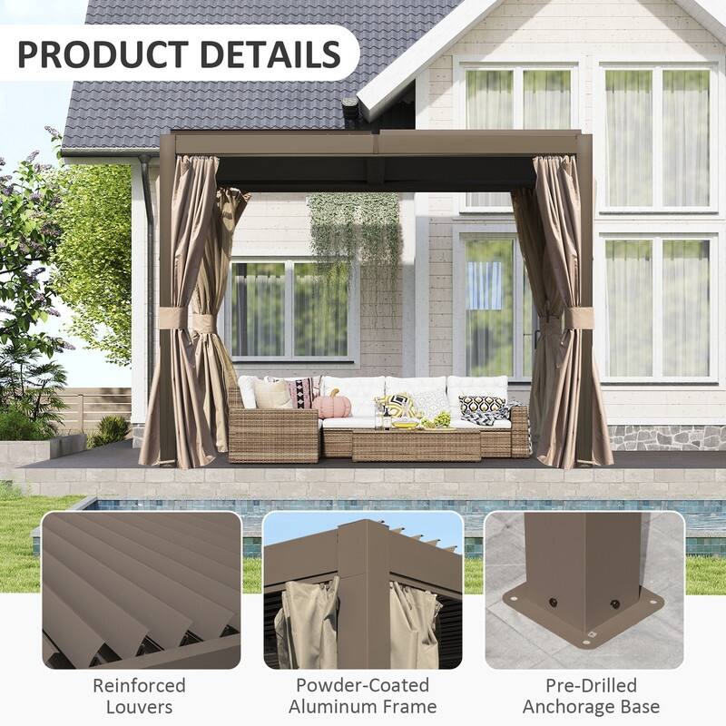 Domi Louvered Pergola 10' x 10', Aluminum Outdoor Pergola with Adjustable Louvers, Full Aluminum Frame, Built-in Gutter System
