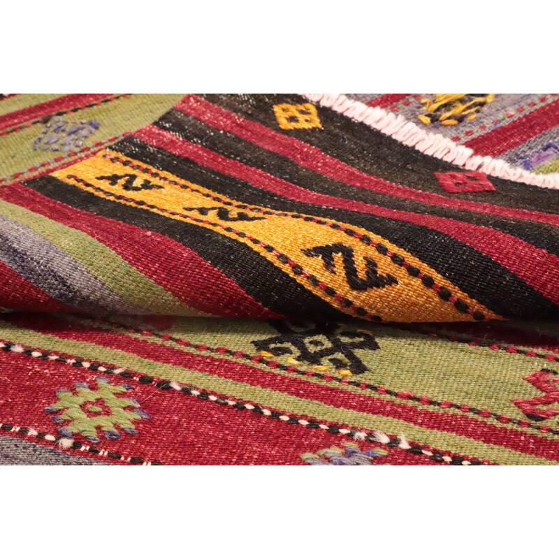 Hand Woven Oriental 100% Wool Carpet Southwestern Tribal Multi-Colored Kilim Area Rug - 9' 7'' X 5' 11''