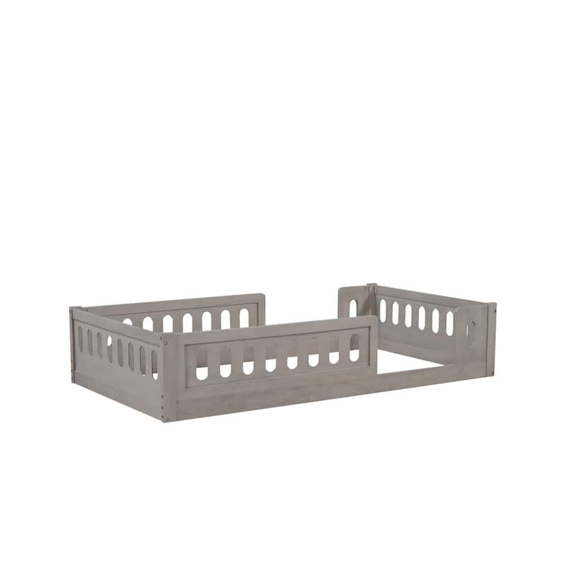 Twin Size Platform Bed with Guardrail Solid Wood Frame No Box Spring Needed