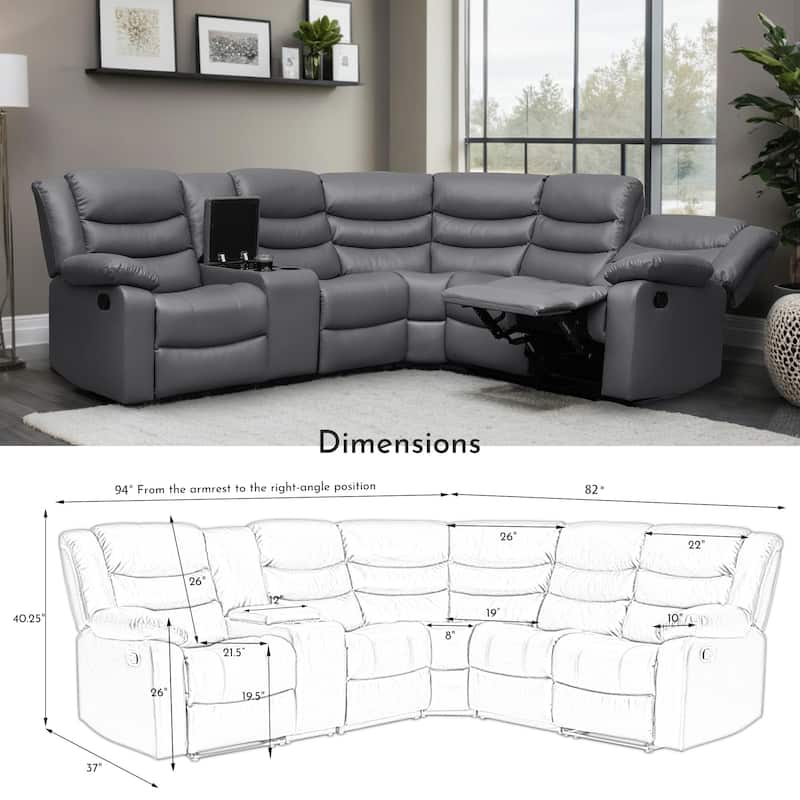 94'' Manual Reclining Modular Sectional Couch with 1 Console & 2 Cup Holders, Living Room/Office