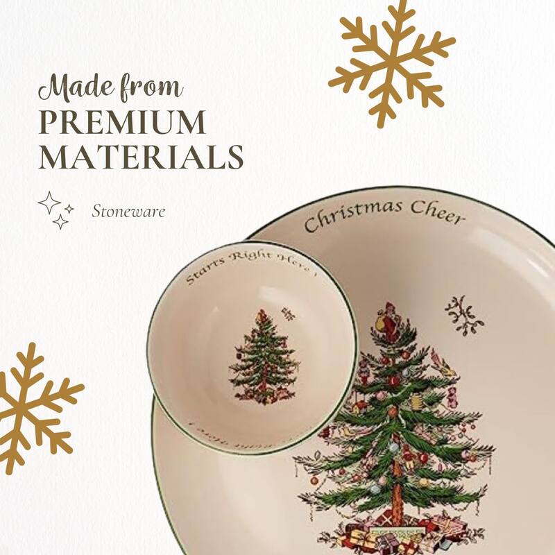 Spode Christmas Tree 2 Piece Chip and Dip Set - 12.5" D x 3.25" H