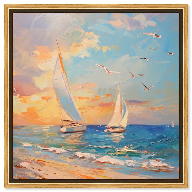 Art Remedy Sailboats In The Sunset Framed Sailing 1 Piece Canvas Wall Art - 25 x 25 - Gold