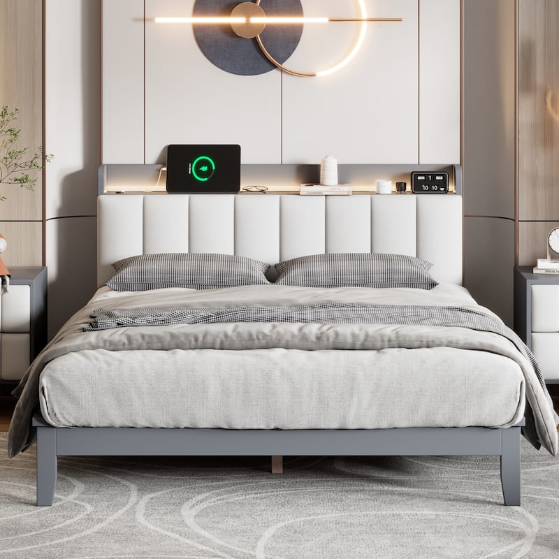 Queen size Platform Bed with USB Charging Station and Storage