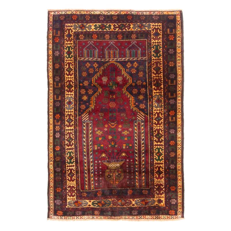 ECARPETGALLERY Hand-knotted Teimani Dark Red Wool Rug - 2'11 x 4'4