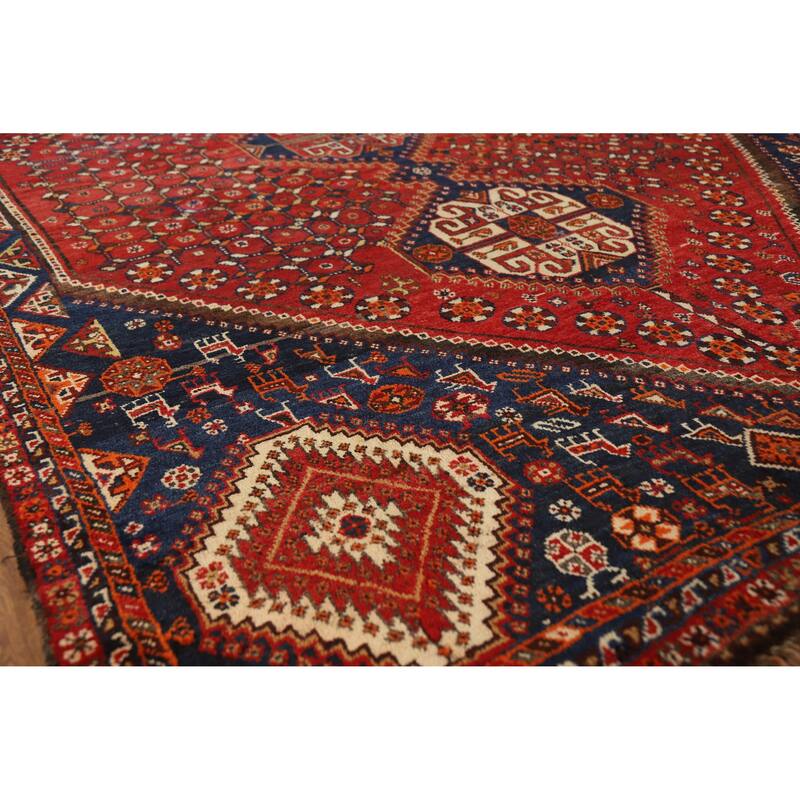 Hand Knotted Oriental 100% Wool Carpet Traditional Geometric Red Shiraz Area Rug - 8' 7'' X 5' 8''